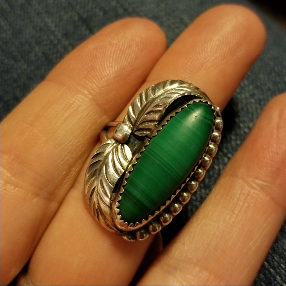 Malachite Sterling Silver Ring - image 1